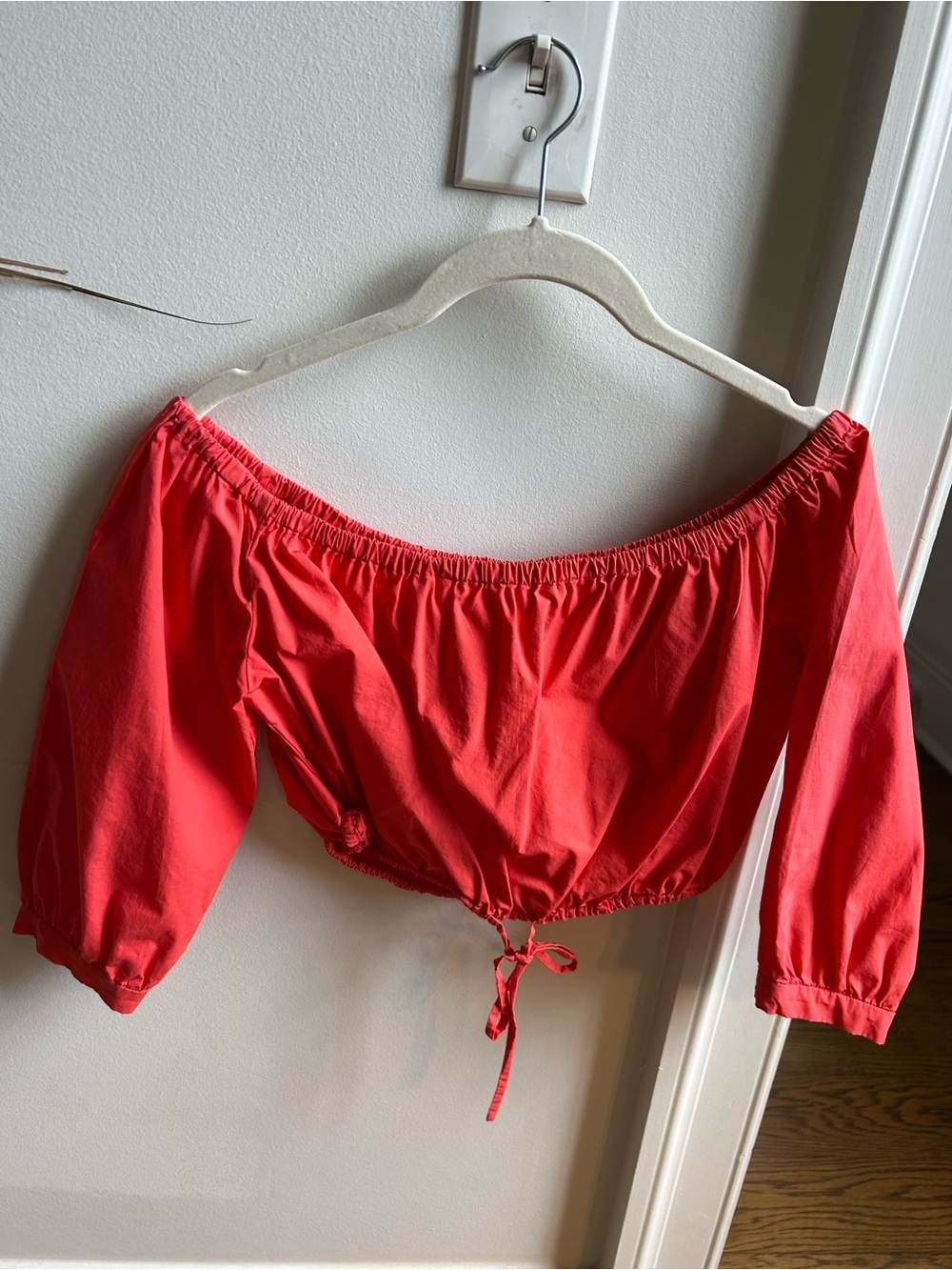 Off-the-Shoulder Tie-Hem Blouse in Coral